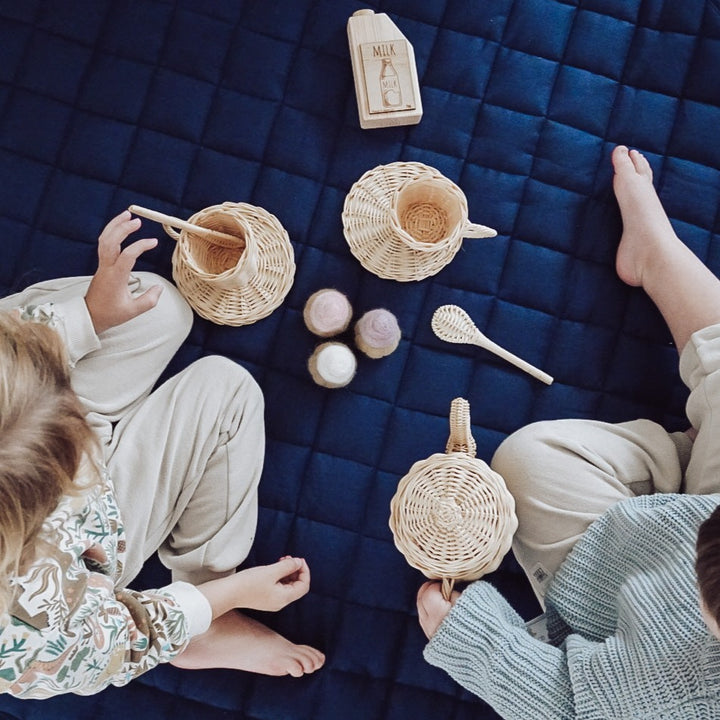 100% French Linen Quilted Play Mat - Navy
