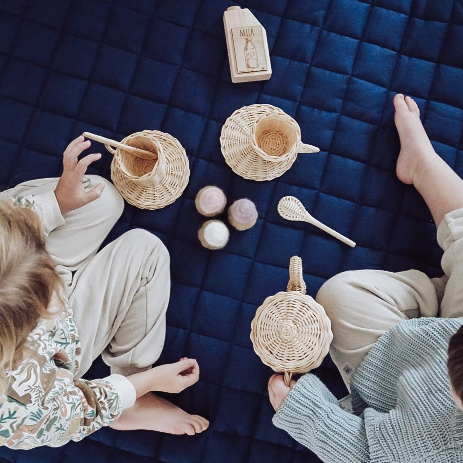 100% French Linen Quilted Play Mat - Navy