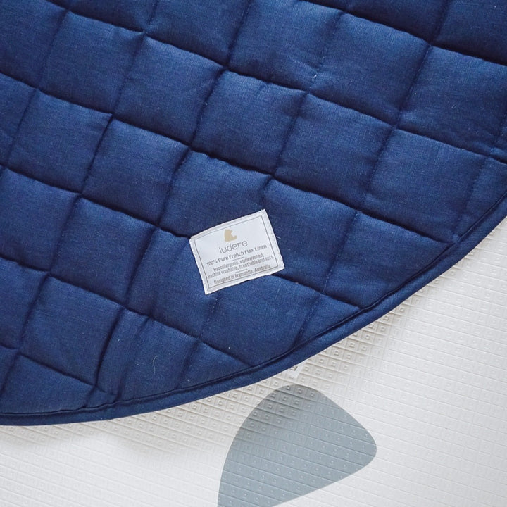 100% French Linen Quilted Play Mat - Navy