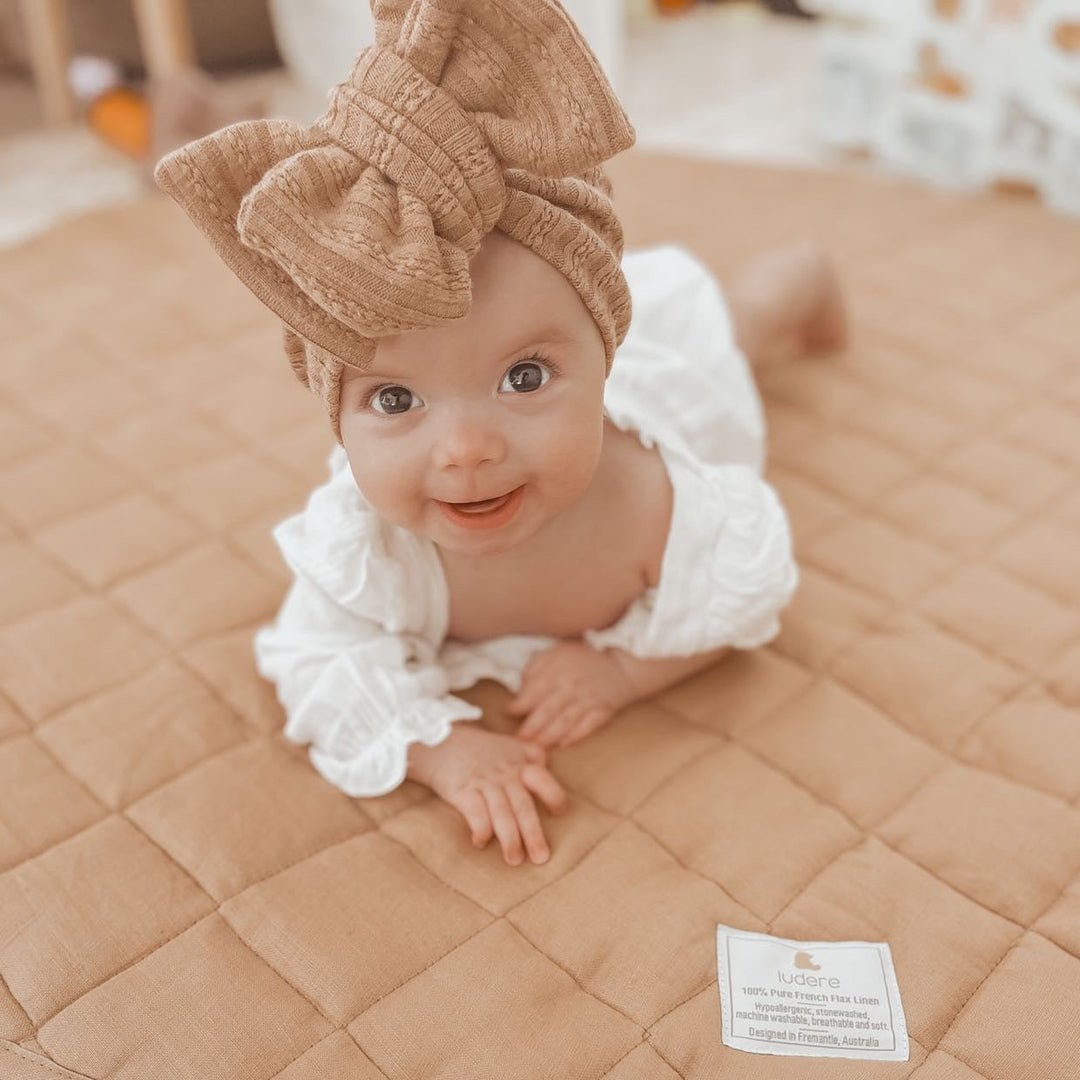100% French Linen Quilted Play Mat - Beige