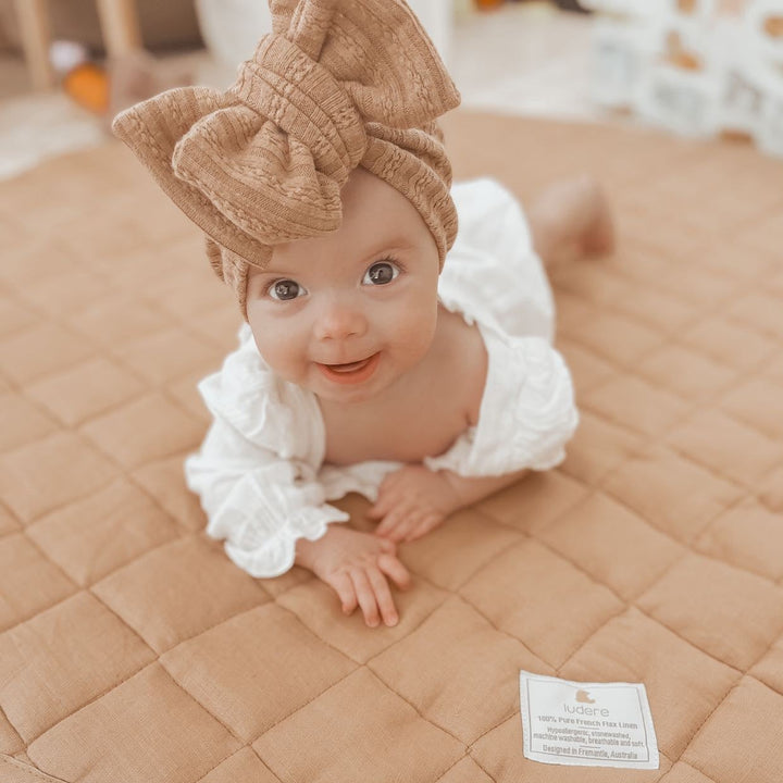 100% French Linen Quilted Play Mat - Beige